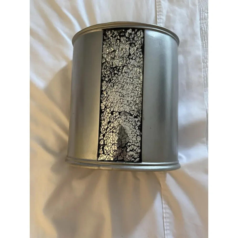 Popular Bath Sinatra Wastebasket Faux Diamond Panel Resin Silver Gray Bathroom